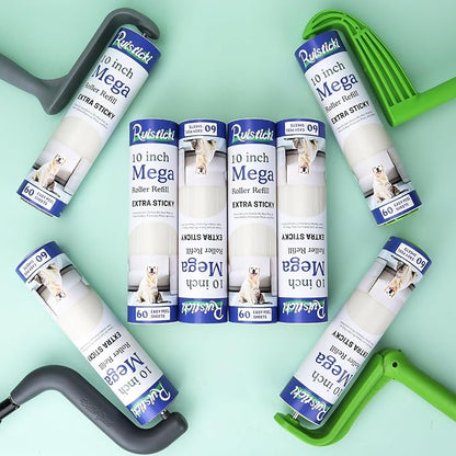10 inch Mega Lint Roller Refills for Evercare Layers Smart Design Large Lint Rollers, 50% Stickier Refills Pack of 4, 60 Sheets per Refill, Total 240 Extra Sticky Sheets