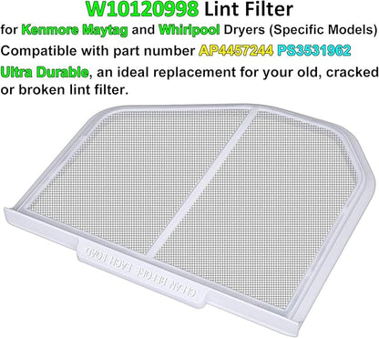 W10120998 Lint Filter Replacement for Kenmore Maytag Whirlpool Dryers, Upgraded Stainless Steel Mesh Screen, Ultra Durable Lint Trap, Filter Size 12.1 * 10.6 * 0.8 inch (30.7 * 27.0 * 2.0 cm)