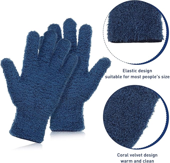 Patelai 2 Pairs Microfiber Gloves for plants Dusting Cleaning Glove Mittens House Cars Blinds Dusting(Gray, Dark Blue,Large)