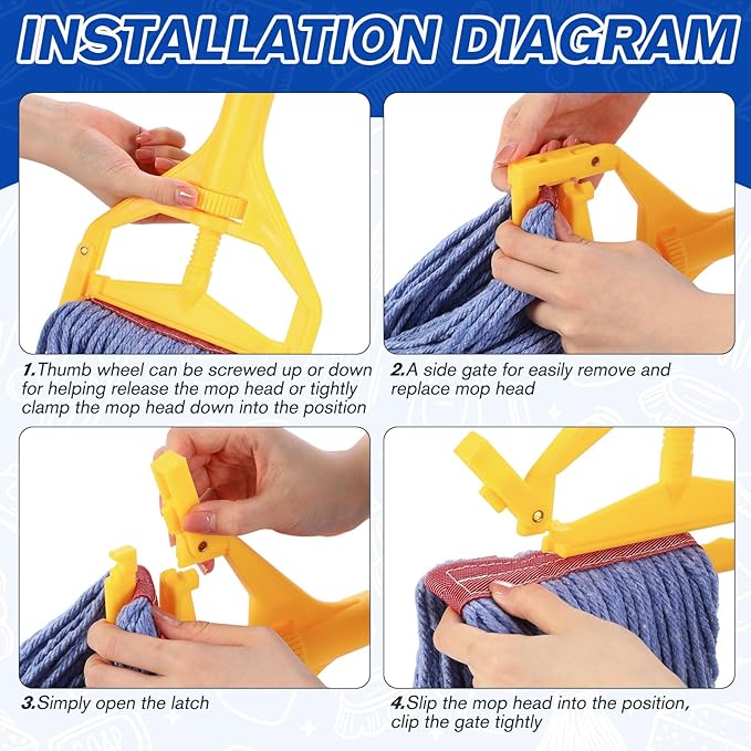 Eccliy 6 Pack Mop Heads Replacement Commercial Industrial Mop Heads Heavy Loop End Cotton String Heavy Duty Refills Wet Washable Refills for Home General Floor Cleaning (Blue,Red)