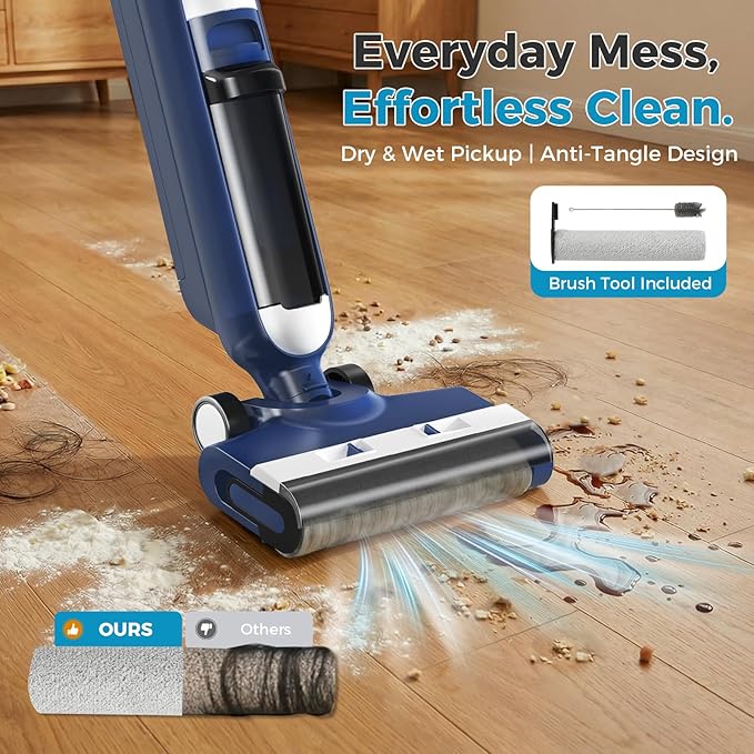 Wet Dry Vacuum Cleaner, Cordless Floor Washer, Vacuum and Mop All in One with Auto Self-Cleaning, Dual Water Tank & Tangle-Free Brush Design, Dual-Edge Cleaning, Up to 35-Minute Runtime