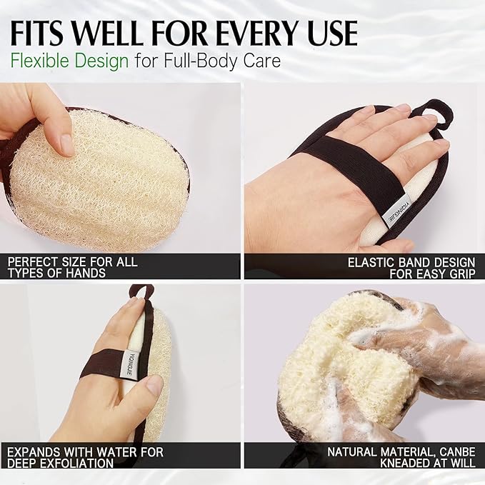 YIQINGJIE Natural Shower Loofah Sponge Exfoliating Body Scrubber，Natural Organic Beauty Exfoliating Loofah for Men and Women, Suitable for Cleansing Face Scrubber and Body Bath,Large Black(2 Pack)