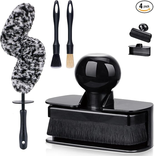 Large Tire Shine Applicator & Bendable Wheel Brush Set for Detailing Cleaning and Tire Shine,Automotive Tire Dressing Applicator Brush with Storage Stand for Tire Detailing & Car Wash Kit,Black-4pcs