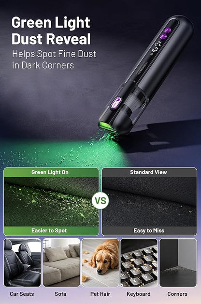 Handheld Cordless Car Vacuum Cleaner 15000Pa, 3-in-1 Portable Vacuum with LED Display & HEPA Filter,USB-C Rechargeable, up to 30-Min Runtime for Car, Home, Desk & Pet Hair(Black)