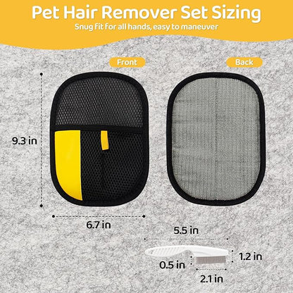 Coppthinktu Pet Hair Removal Glove for Dogs & Cats, Upgraded 2PCS Electrostatic Pet Hair Remover with Grooming Comb, Reusable Washable Magic Brush Hair Tool Mitt for Clothing, Couch, Carpet, Car Seat