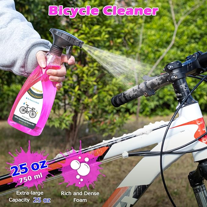 focopot Bike Cleaning Kit with Bicycle Cleaner(25 oz),Degreaser(10 oz),Oil Lubricant(2 oz),Cleaning Brush Tools,Bike Chain Cleaner Kit to Clean and Lube Mountain/Road/MT/EBike