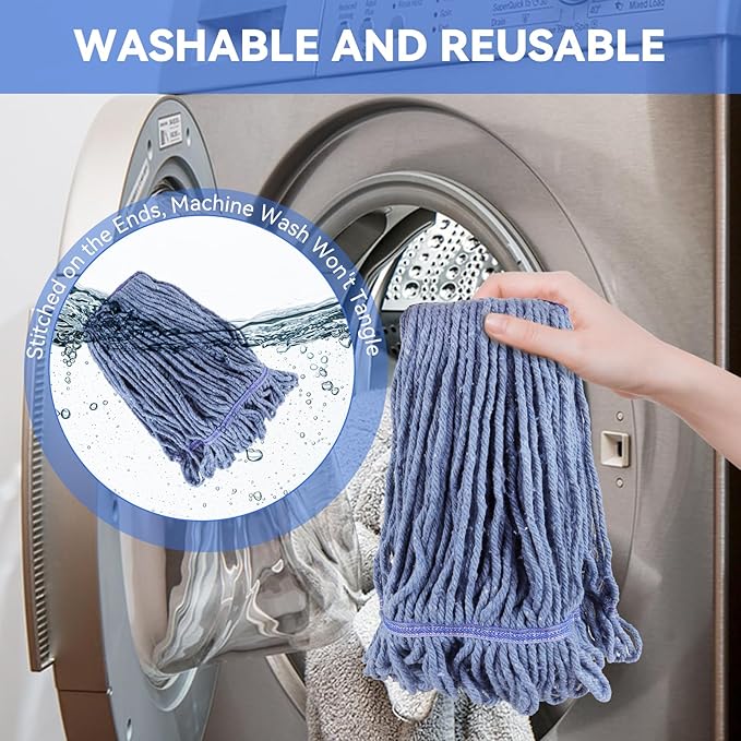 Commercial Heavy Duty Mop Heads Replacement: 6 Packs Industrial Wet Mop Head for Floor Cleaning - Commercial Products Looped End String Head Refills