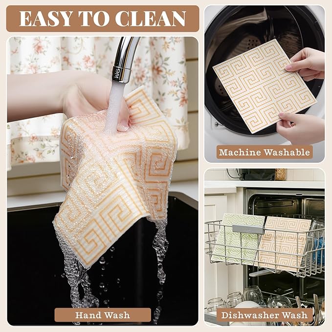 Homaxy Swedish Dishcloths for Kitchen, 8 Pack Geometric Reusable Paper Towels with Clips, Absorbent Cellulose Sponge Dish Cloths for Washing Dishes, Non-Scratch & Odor-Free Dish Rags