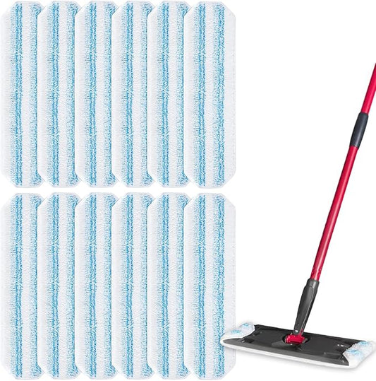 12 Pack Microfiber Mop Pads Refill for O-Cedar H2pro Flat System, Washable and Reusable Mop Replacement Heads for Floor Deep Cleaning, Mop Pad Refills for Wet and Dry Floor