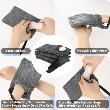 4Pack Exfoliating Soap Pouch Nylon Soap Saver Bag Mesh Soap Bag Body Scrubber Rough Sponge Exfoliator for Bath Shower Women Men