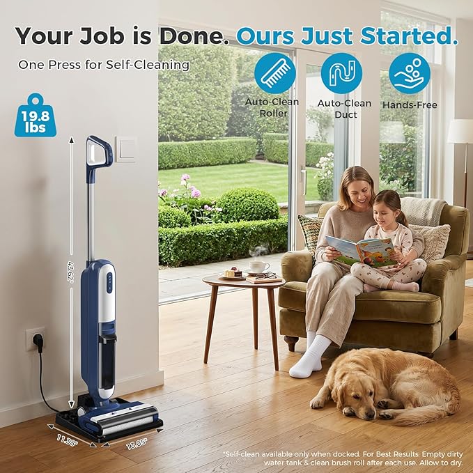 Wet Dry Vacuum Cleaner, Cordless Floor Washer, Vacuum and Mop All in One with Auto Self-Cleaning, Dual Water Tank & Tangle-Free Brush Design, Dual-Edge Cleaning, Up to 35-Minute Runtime