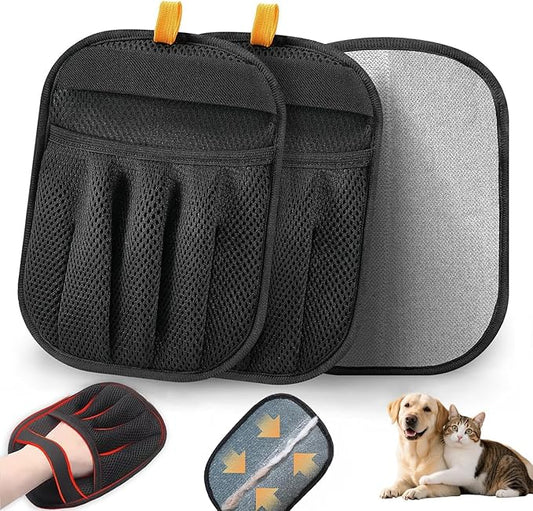 2 Pack Pet Hair Removal Gloves,Five-Finger Reusable Electrostatic Pet Hair Remover for Dog & Cat Hairfor Couch, Furniture, Car Seat, Carpet, Clothing (Black-up)