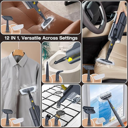 Steam Mop with Detachable Handheld Steam Cleaner, 10-in-1 Multi Accessories, Quick 10s Heat, 350ml and 2-Level Steamer for Cleaning Floor, Carpet, BBQ Grill, Tile, and Grout, Gray