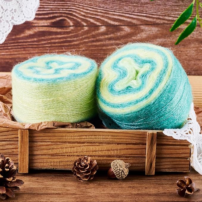 2 Roll Mohair Wool Yarn Soft for Crocheting Knitting Hand Washable Long Wool Yarn DIY Scarf Crochet Thread for Clothes Hats Sweater Scarf Craft Projects (Medium Sea Green)