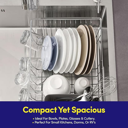 Dish Drying Rack Over The Sink Expandable to 24.5" Dish Drainer — Space-Saving Rectangular Kitchen Extending Drying Station with Utensil Holder, Fits Most Sinks for Easy Dish Organization, Gray