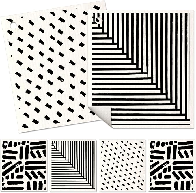 Miss Adola 6 Pack Swedish Dishcloths for Kitchen - Reusable Dish Cloths for Washing Dishes Absorbent Cute Funny Kitchen Towels Cleaning Sponge, Line Drawing