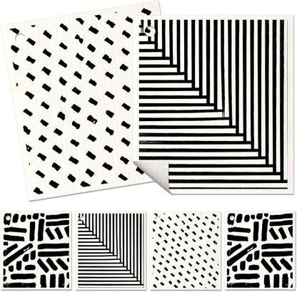 Miss Adola 6 Pack Swedish Dishcloths for Kitchen - Reusable Dish Cloths for Washing Dishes Absorbent Cute Funny Kitchen Towels Cleaning Sponge, Line Drawing