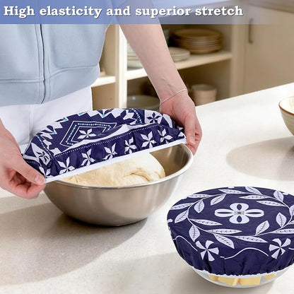 2 Large Reusable Beeswax Bowl Covers for Bread Proofing, 10/12 Inch Elastic Beeswax Wraps Cotton Cloth Sourdough Bowl Covers for Proofing Baskets, Mixer Bowls, Food Storage Containers