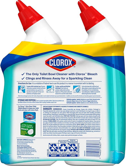 Clorox Toilet Bowl Cleaner Clinging Bleach Gel, Kills 99.9% of Bacteria and Viruses, Ocean Mist, 24 Fl Oz, Pack of 2
