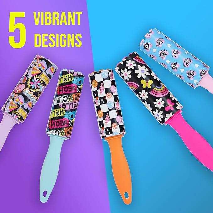 5pc Pop Art Mini Lint Roller Value Pack – Colorful Compact Rollers for Travel | Pet Hair & Lint Remover for Clothing & Household Use | Portable On-the-Go Lint Removers – Fun