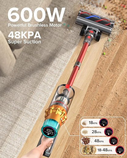 Belife S8 Cordless Vacuum Cleaner, 600W 48Kpa Stick Vacuum with 65Mins Runtime, Self-Standing, 1.6L Large Dust Cup, Anti-Tangle Smart Wireless Handheld Vacuums for Carpet, Hardwood Floor & Pet Hair