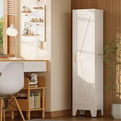 67" H Broom Closet Storage Cabinet,Metal Cleaning Cabinet,Narrow Storage Cabinets with 4 Adjustable Shelves,Slim Tall Floor Cabinet