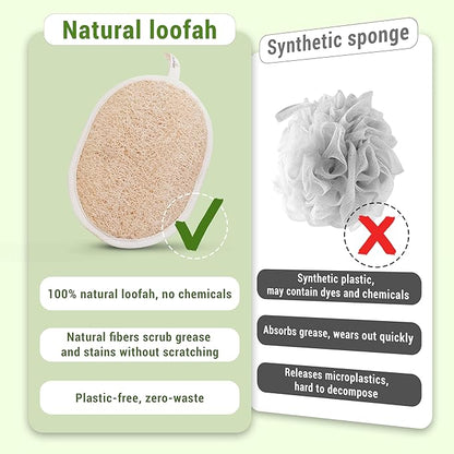 Vietnamese Natural Loofah Exfoliating Body Scrubber Pads, 100% Plant-Based Shower Luffa Sponge, Bath Loofah for Women Men (2, Pack of 2)