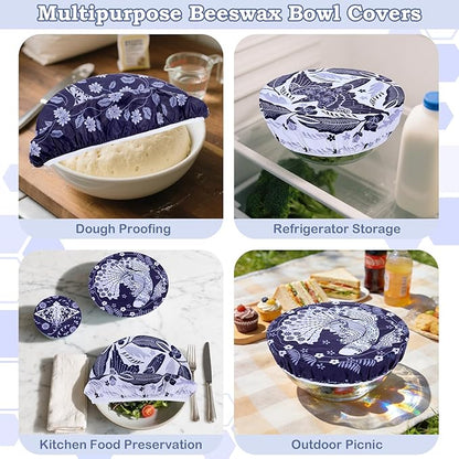 5-Size Reusable Beeswax Bowl Covers for Bread Proofing, Cotton Cloth Flexible Beeswax Wraps for Food Storage(Humpback Whale)