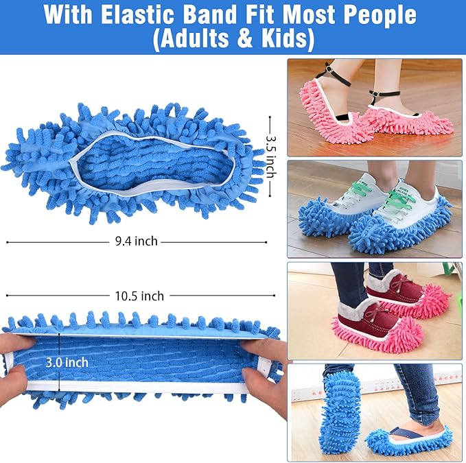 10Pcs Mop Slippers for Floor Cleaning Washable Shoes Cover Soft Microfiber Dust Mops Mop Socks Reusable for Women Men Kids Foot Dust Hair Cleaners Sweeping House Office Bathroom Kitchen