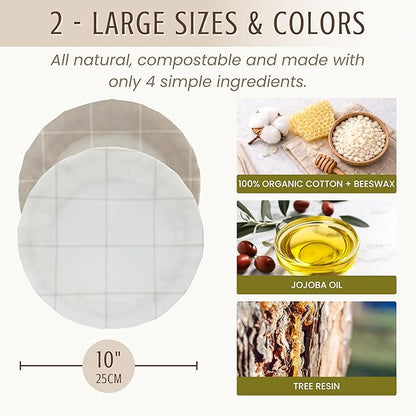 Nectar & Nest Reusable Bowl Covers for Bread Proofing - Beeswax Bowl Covers Reusable, 100% Organic Cotton, Elastic Cover for Sourdough, Dough Proofing and Food Storage, Compostable