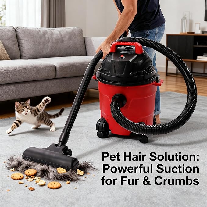 Mini Shop Vac, 4 Gallon Commercial Mini Wet Vac, 1.34hp Portable Heavy-Duty Wet/Dry Small Shop Vacuum with Hepa Filter, for Hotels, Guest Houses, Offices (39ft Cleaning Range)