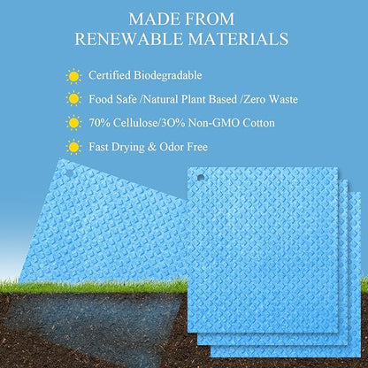 Swedish Kitchen Dish Cloths - 6 Pack Reusable Paper Towels for Counters & Dishes - Eco Friendly Cellulose Sponge Cloth (Blue)