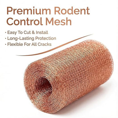 1-Pack Pure Copper Mesh Roll, Heavy Duty Rodent Control Mesh, Excluder Mesh for Rodents, Copper Wool for Blocking Holes, for Sealing Cracks, Gaps, Vents, and Protecting Garden Plants (5in x 33ft)