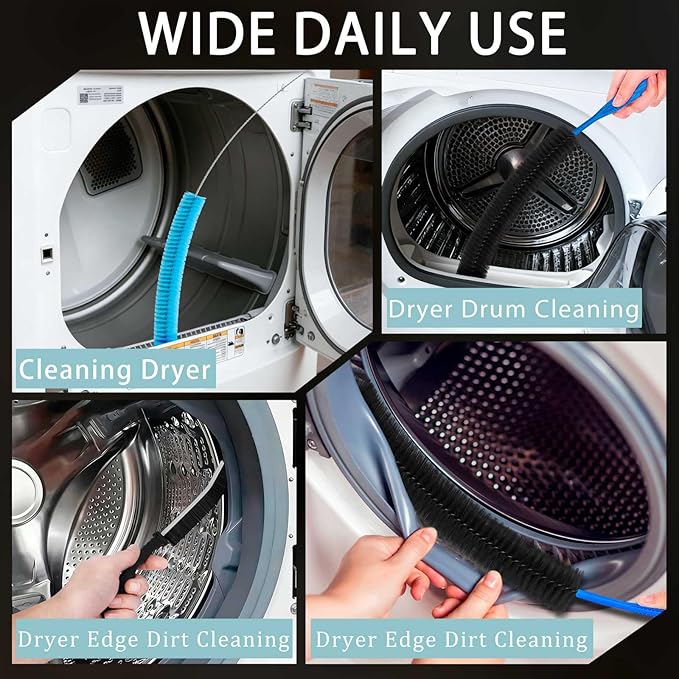 Dryer Vent Cleaner Kit, 5-Piece Flexible Dryer Vent Cleaning Brush & Lint Remover Tool with Universal Vacuum Attachment for Lint Trap, Duct, Hose, Pipe - Safe, Professional Dryer Vent Brush Black