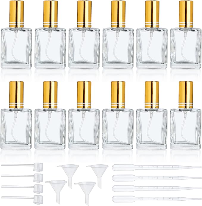 YU FENG 12pcs Clear Perfume Spray Bottles 15ml Glass Fine Mist Sprayer Empty Spray Bottles Refillable Container Perfume Atomizer for Cleaning, Essential Oil, Liquid