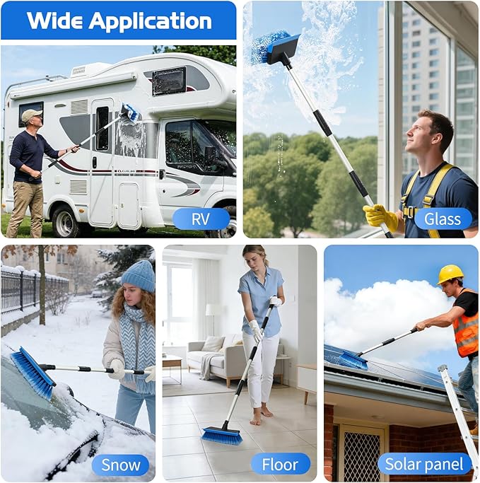 Ordenado 56" Car Wash Brush with Long Handle - Car Cleaning Brush with Soft Bristle & Squeegee, Scratch-Free Car Cleaning Mop Kit for Washing Exterior & Snow, Universal for RV Boat Truck SUV Blue