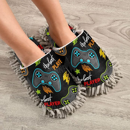 Microfiber Cleaning Slippers Gamepad Washable Mop Shoes Slipper for Men/Women House Floor Dust Cleaner, Size L