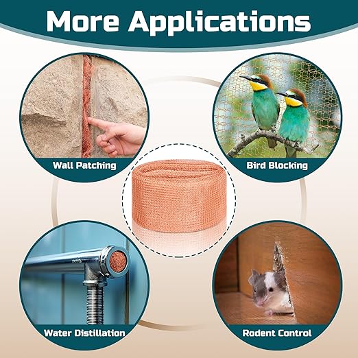 Copper Mesh Rodent Control, 4in x 90ft Rustproof Pure Copper Mesh Roll for Slug Snail Mice Control, Ideal for Blocking Holes in Walls Vents, Plus Packing Tool for Easy Installation