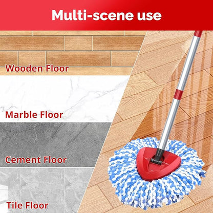 O-Cedar Spin Mop Head, Base, Handle Replacement for RinseClean 2 Tank System, 4 Microfiber Mop Refills, 1 Base and 30-58in Handle Set Combo, Blue, for Wood, Tile, Laminate, Marble