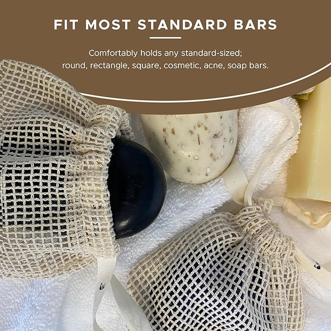 Whiffkitch Soap Pouch 5-Pack – Versatile Mesh Scrubber Wash Bag for Shower & Bath, Soft Cotton Bar Soap Holder & Travel Bag, Durable Scrubber Pouch for Rich Lather, 4x5 inches
