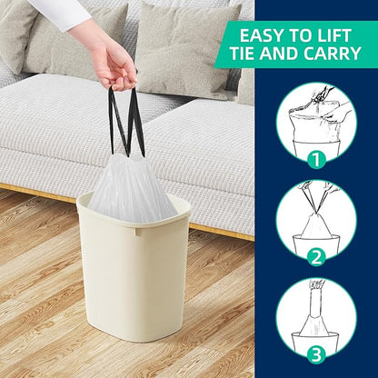 KSSKSS 2.6 Gallon Mini Drawstring Trash Bags, Small Garbage Bags by KSSKSS, Code a fit 10-15 Liter, 2.6-4 Gal, White Trash Bin Liners for Home Office Kitchen Bathroom Bedroom, 120 Counts