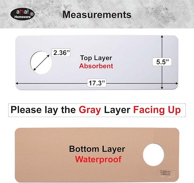 Faucet Mat for Kitchen Sink Offset : AHA HOMEWARE Kitchen Sink Splash Guard for Offset Double Sink, Cuttable Extra Hole for Soap Dispenser, Diatomite Leather Absorbent Fast Drying (Light Gray)