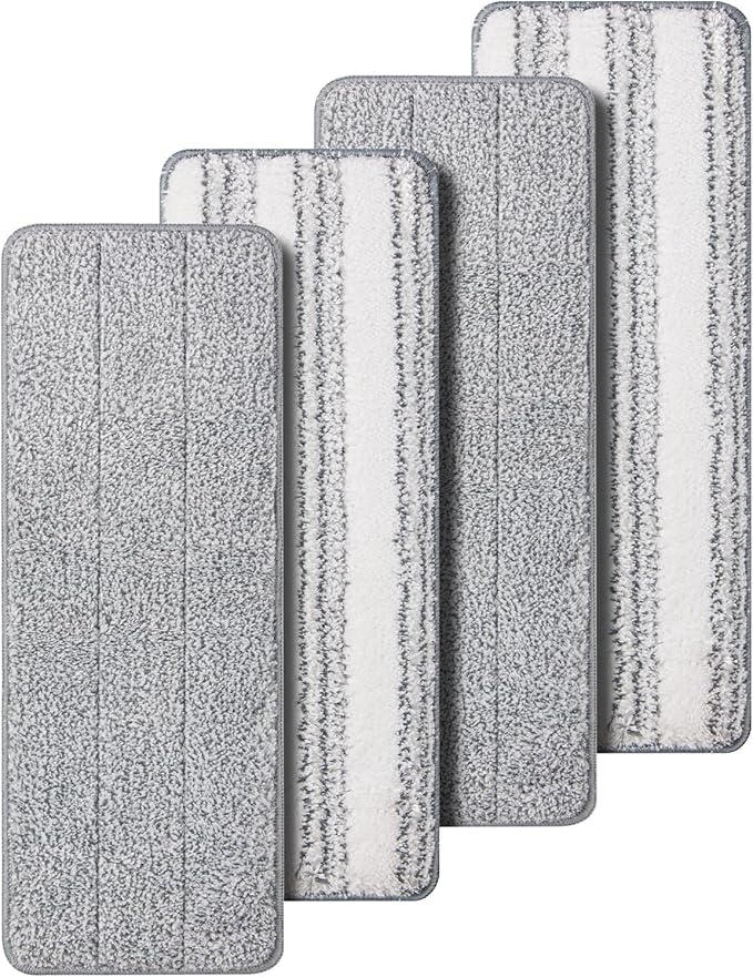 Oshang Flat Mop Head Refill, 13" X 4.9" Flat Mop Pads, Microfiber Mop Pads Flat Mop Replacement Heads (4-Pack) (White and Grey)