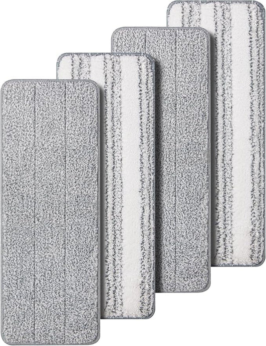 Oshang Flat Mop Head Refill, 13" X 4.9" Flat Mop Pads, Microfiber Mop Pads Flat Mop Replacement Heads (4-Pack) (White and Grey)