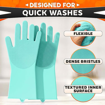 ALPENKOK Silicone Dishwashing Gloves with Scrubber – Non-Slip Silicone Gloves wor Washing Dishes | Household Use