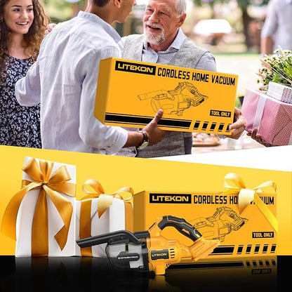 LITEKON Cordless Vacuum Compatible with 𝗗𝗘-𝗪𝗔𝗟𝗧 20V Max Battery (No Battery), Handheld Battery Powered Vacuum Cleaner for Wood Floor, Carpet, Car Cleaning, 125AW (Tool Only)