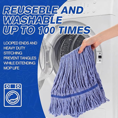 Eccliy 3 Pack Mop Heads Replacement Commercial Industrial Mop Heads Heavy Loop End Cotton String Heavy Duty Refills Wet Washable Refills for Home General Floor Cleaning (Blue)