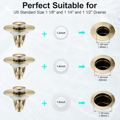 Universal Bathroom Sink Stopper - Bounce Wash Basin Drain Filter, Stainless Steel Pop Up Drain Stopper, Bullet Core Push Type Sink Stopper, Sink Drain Plug with Anti-Clogging Strainer, Brushed Gold1
