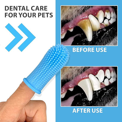 Pet Grooming Glove Set for Dogs & Cats - Professional Pet Hair Removal Glove with Free Nail Clippers and Silicone Finger Toothbrush