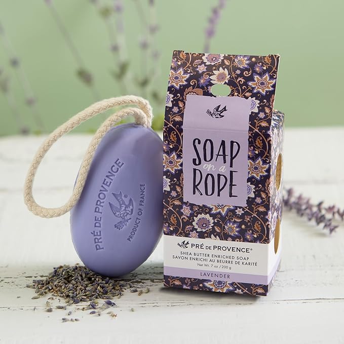 Pre de Provence Soap on a Rope Shea Butter Enriched French Bar Soap, 200g, Lavender